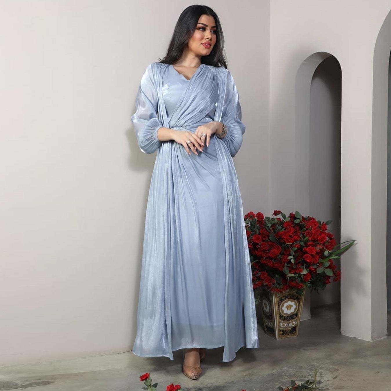 Elegant Satin 2-Piece Abaya Set
