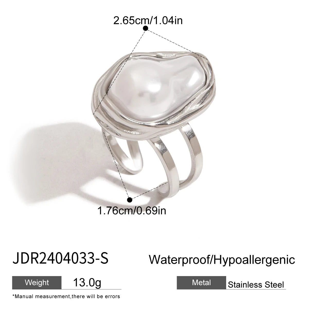 Gold Pearl Leaf Adjustable Ring