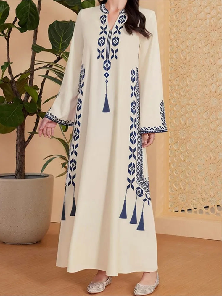 Ethnic Print Long Sleeve Maxi Dress