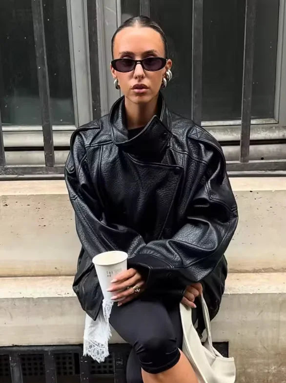 Women’s Black Faux Leather Moto Jacket