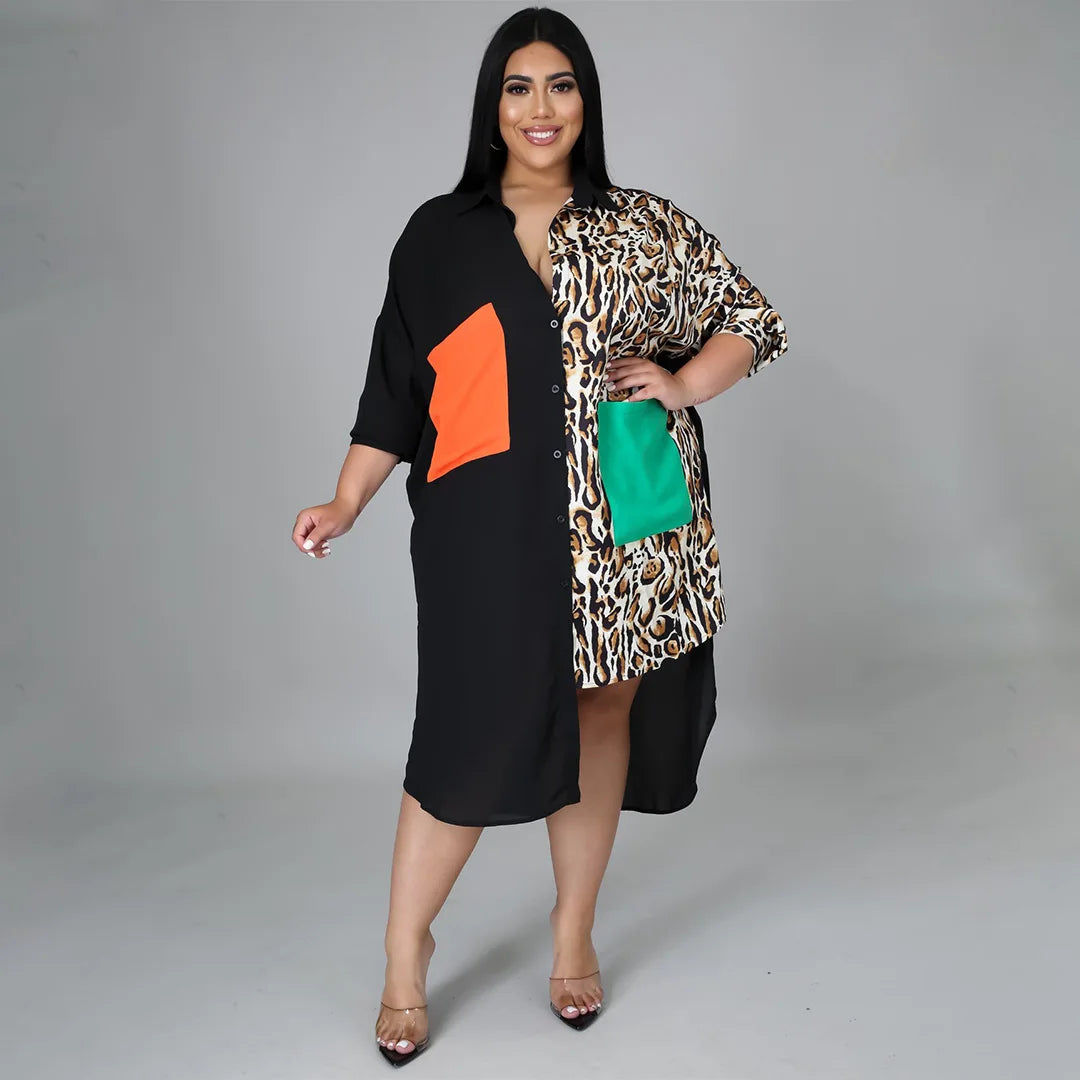Plus Size Leopard Print Sleeveless Dress with Side Slit
