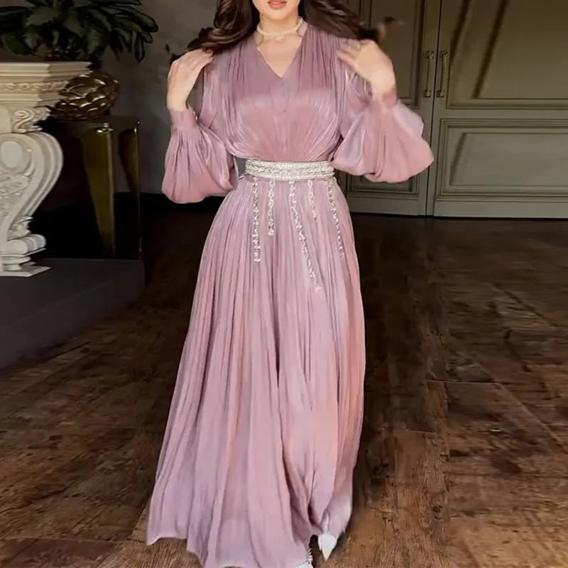 Elegant Lantern Sleeve Evening Dress