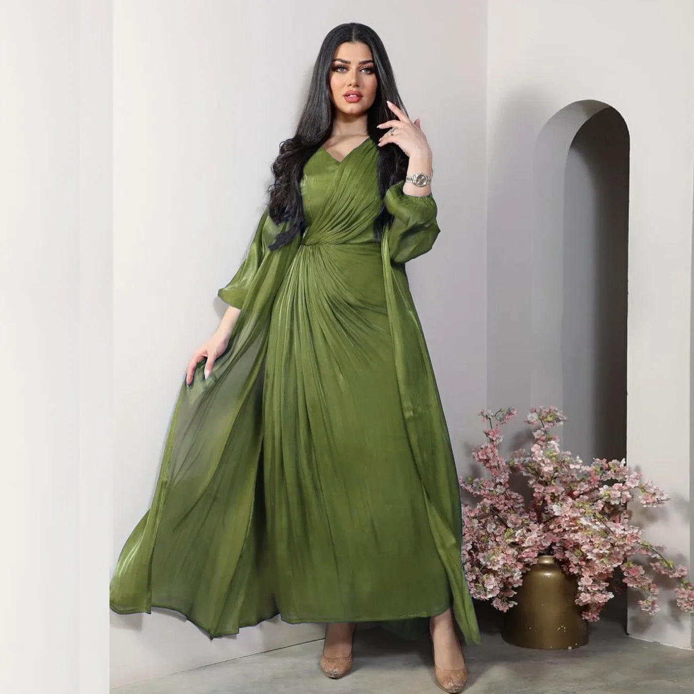 Elegant Satin 2-Piece Abaya Set