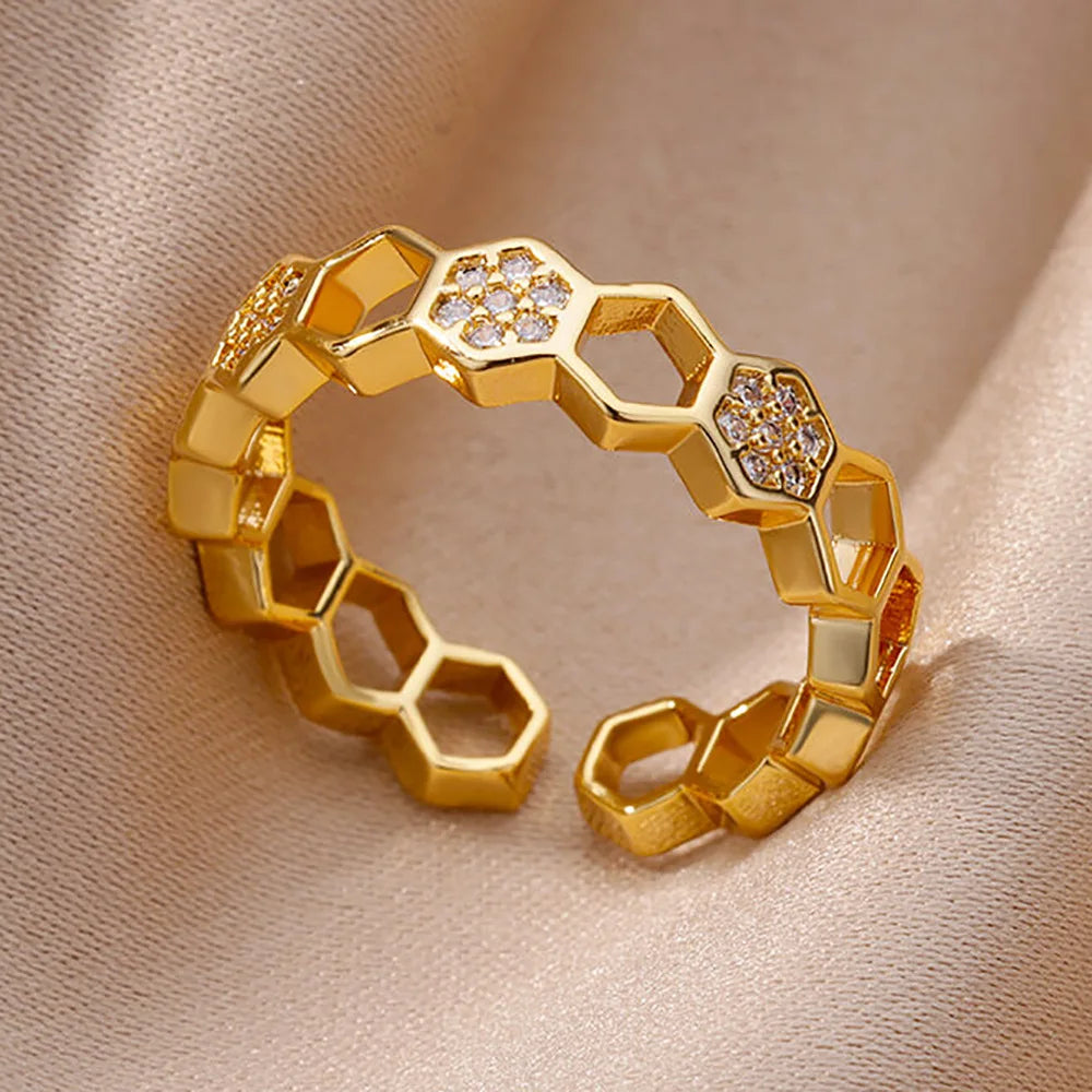 Gold Plated Zircon Crystal Ring