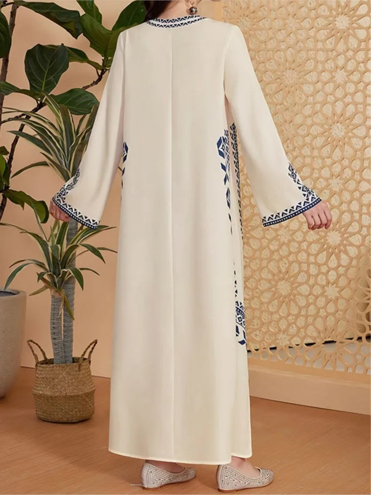 Ethnic Print Long Sleeve Maxi Dress