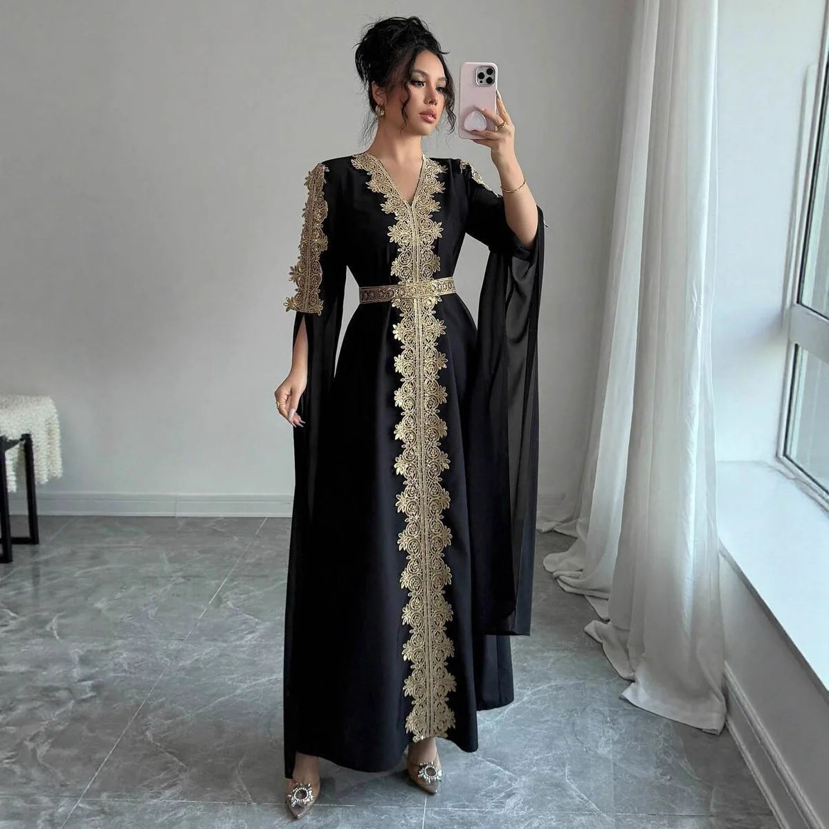Elegant Eid V-Neck Abaya Dress