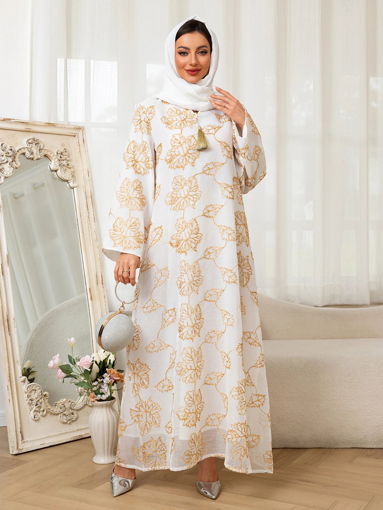 Abaya Élégance Azur Dorée