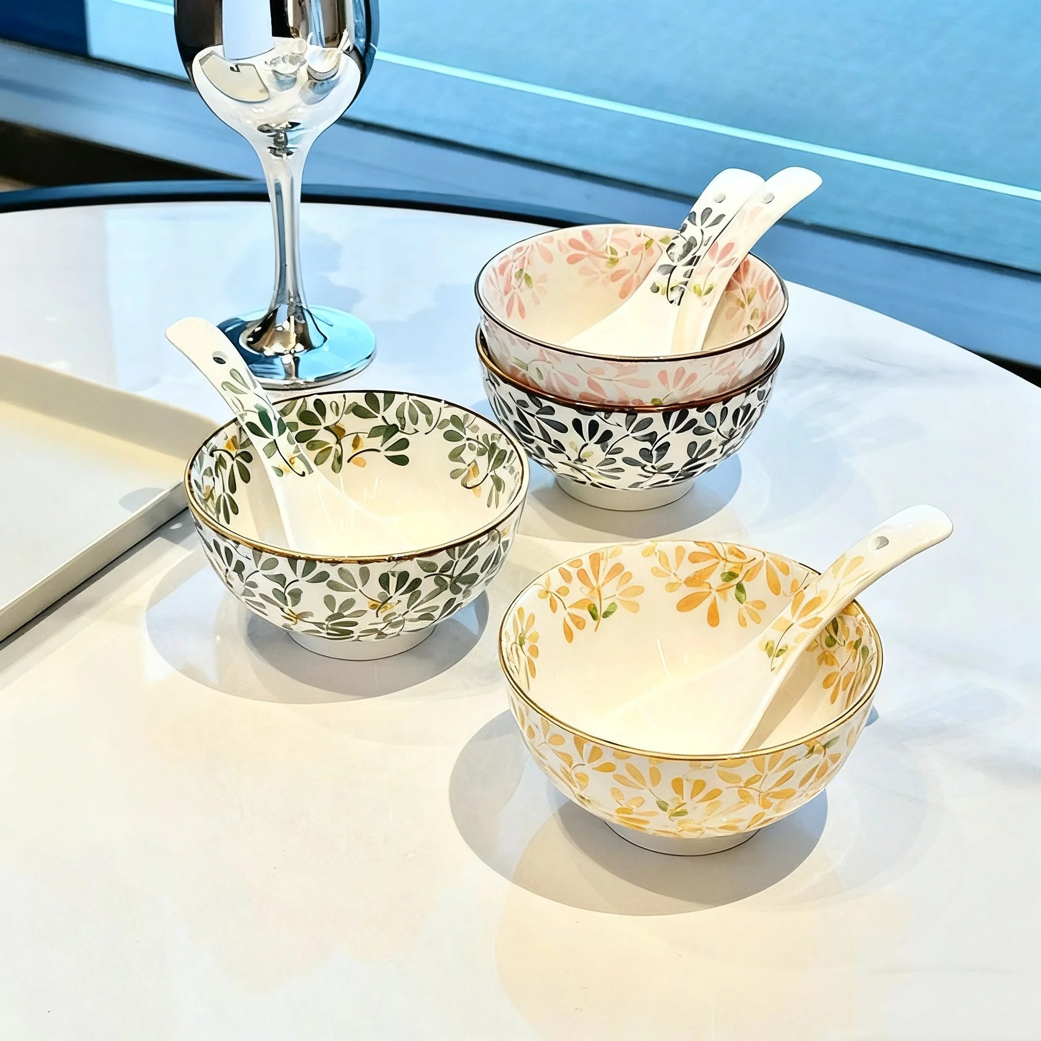 Collection de 4 Bols en Céramique Décor Floral