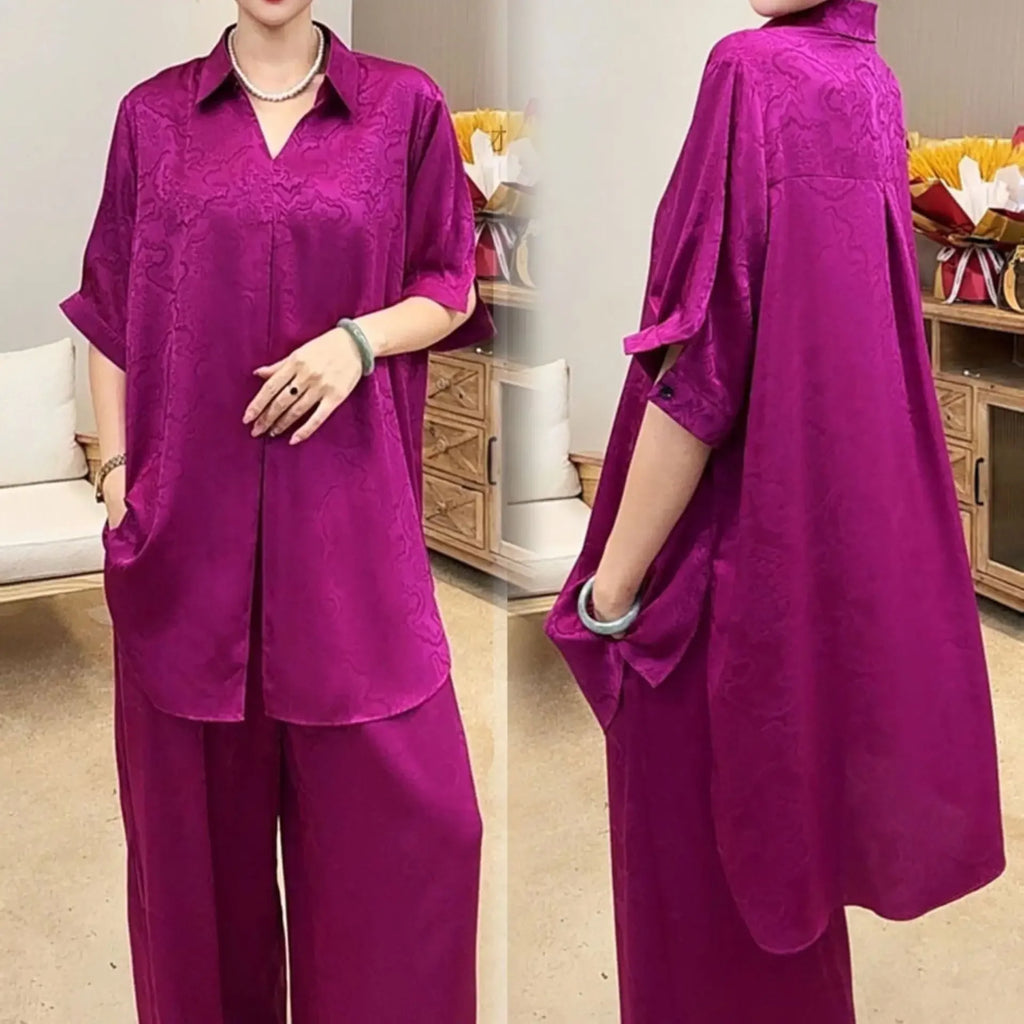 Elegant Plus Size 2 Piece Set – Loose Top & Straight Pants