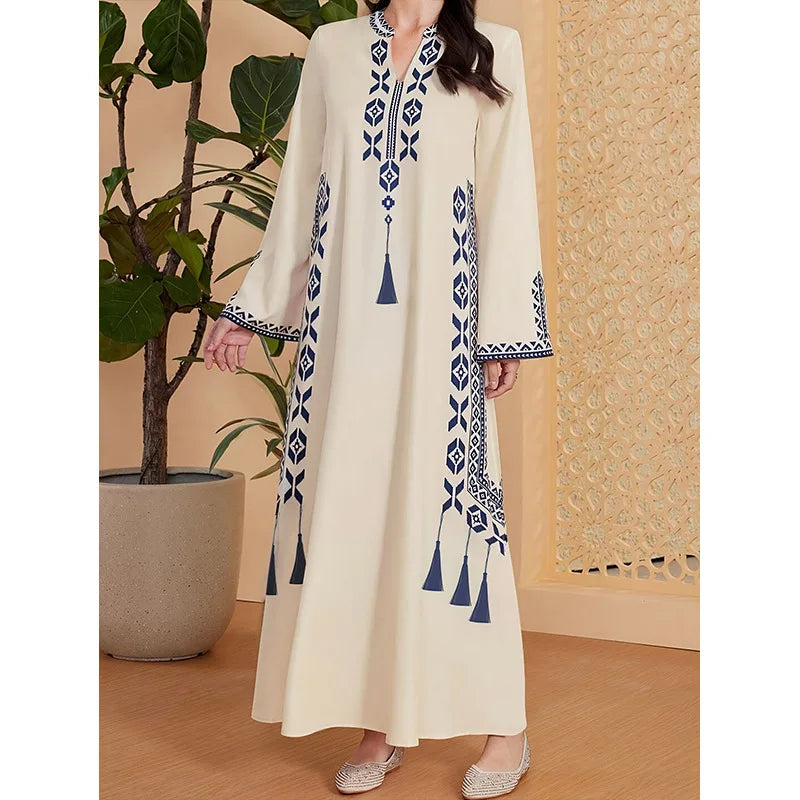 Ethnic Print Long Sleeve Maxi Dress
