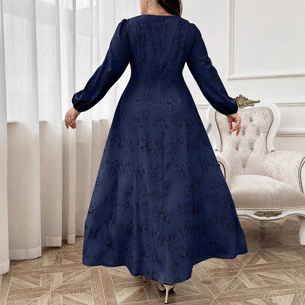 Elegant Blue Square Neck A-Line Maxi Dress