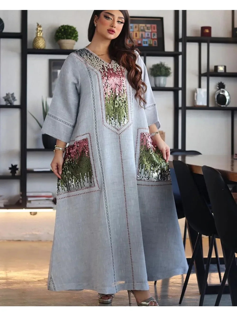 Elegant Sequin Eid Abaya Dress