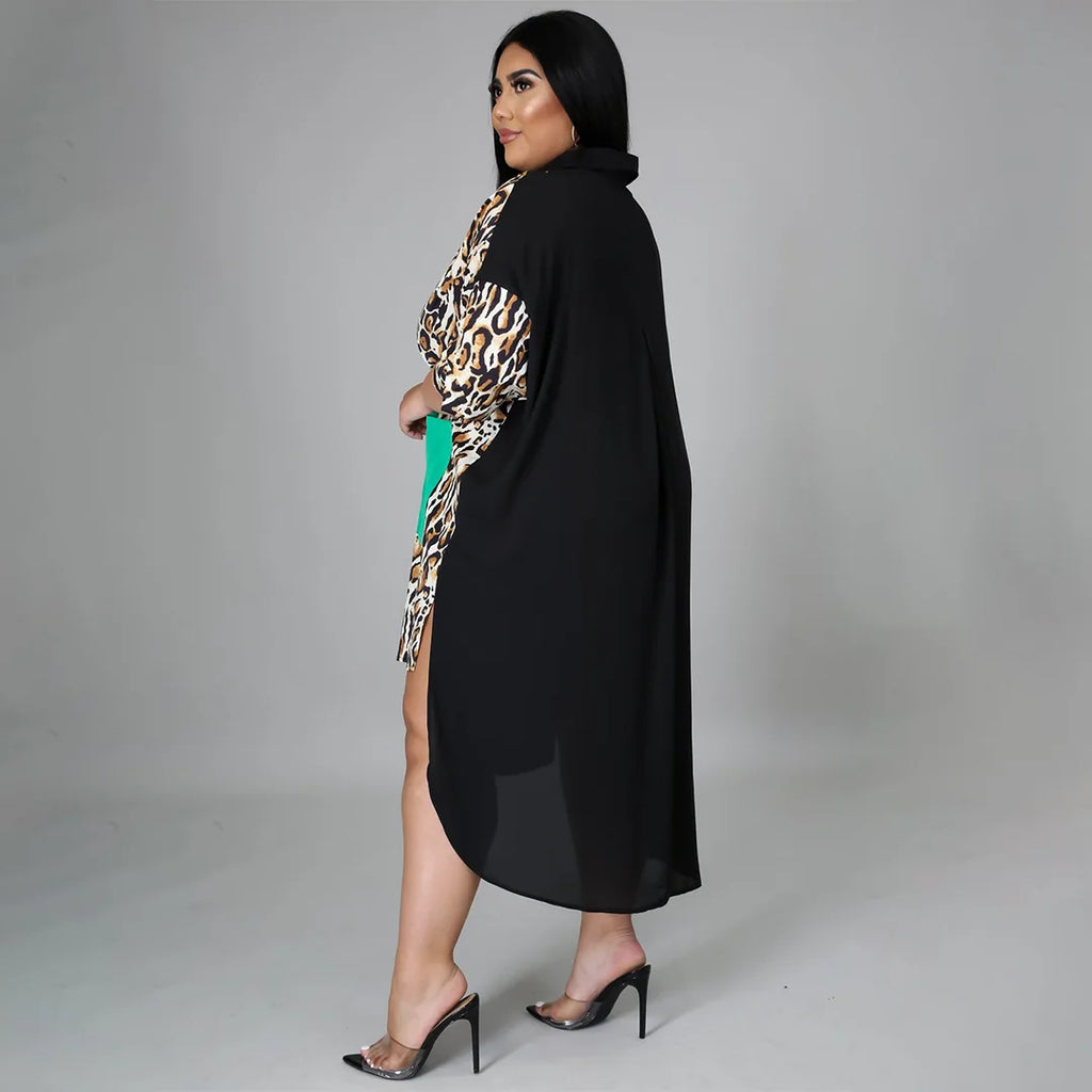 Plus Size Leopard Print Sleeveless Dress with Side Slit