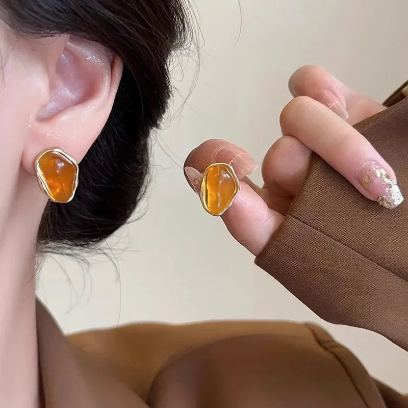 Elegant Amber Crystal Stud Earrings