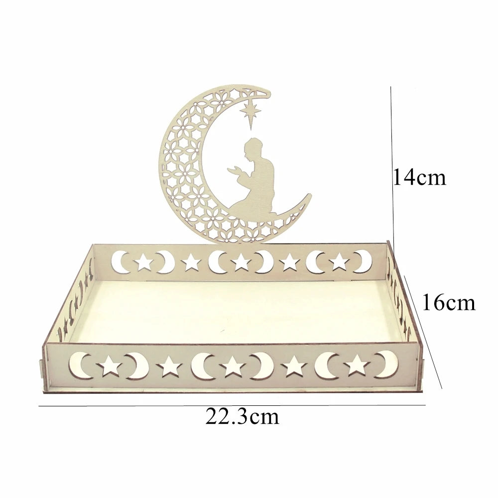 Islamic Wooden Tray for Eid & Ramadan – Moon Star Design