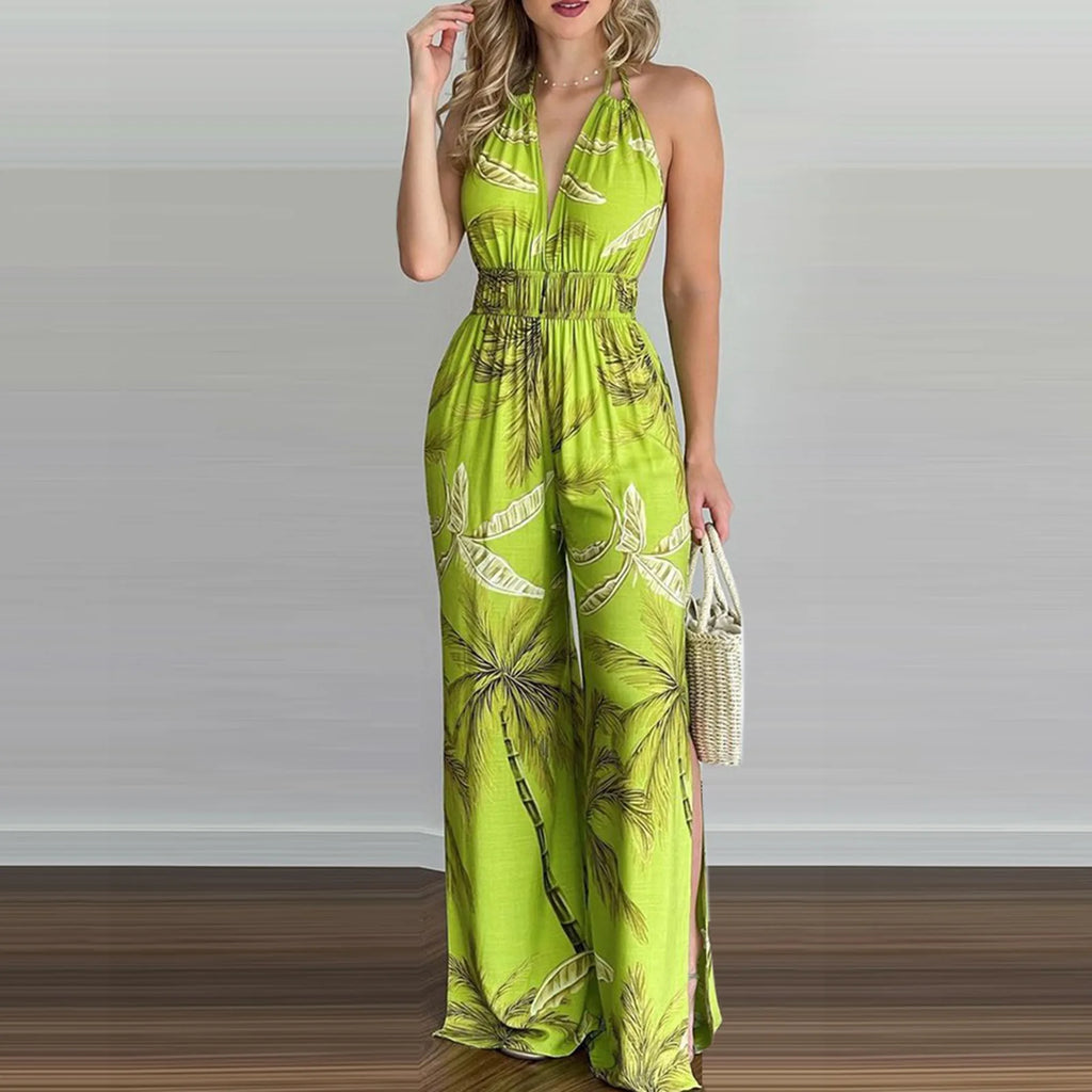 Colorful Printed Sleeveless V-Neck Jumpsuit for Women