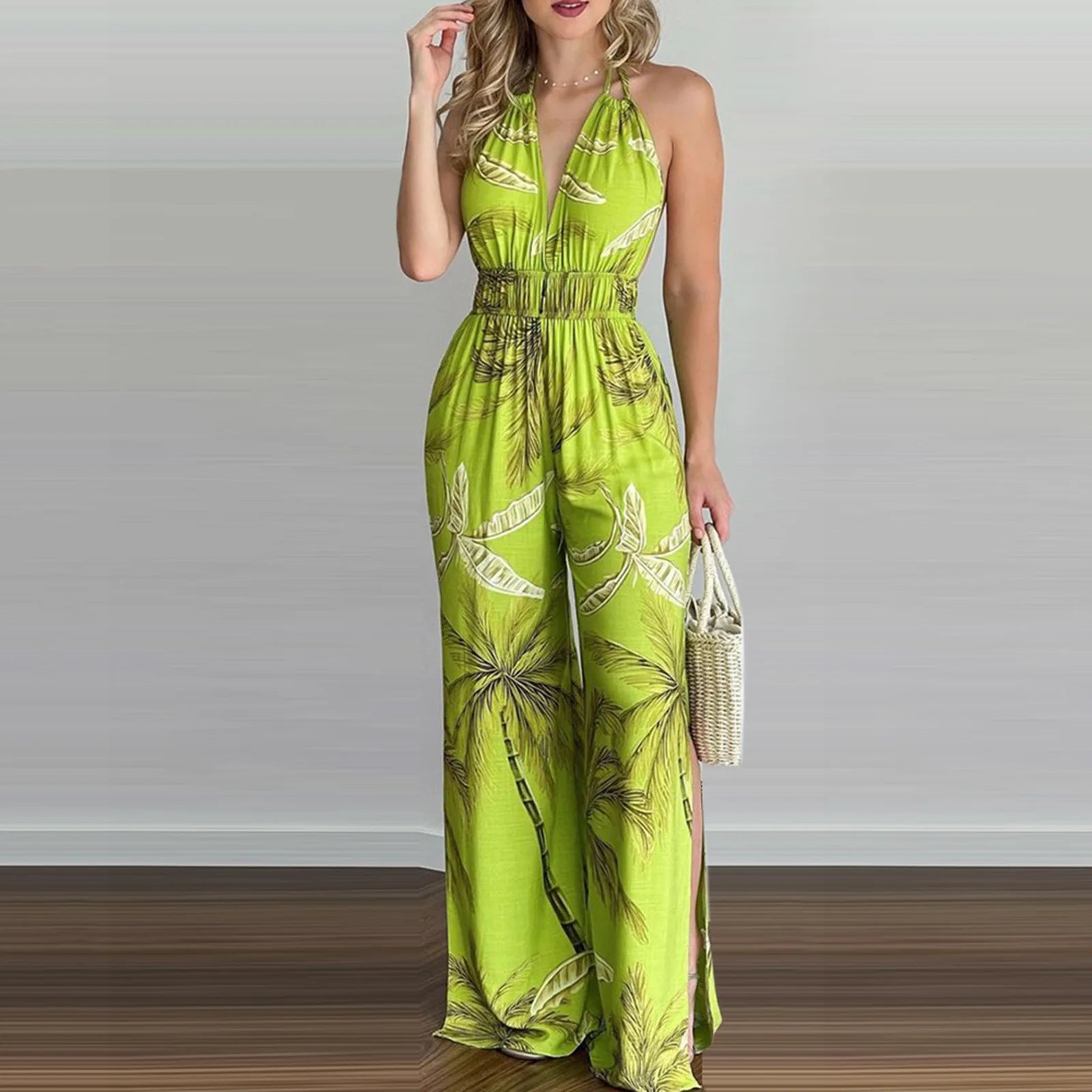 Colorful Printed Sleeveless V-Neck Jumpsuit for Women
