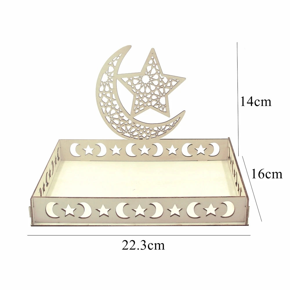 Islamic Wooden Tray for Eid & Ramadan – Moon Star Design