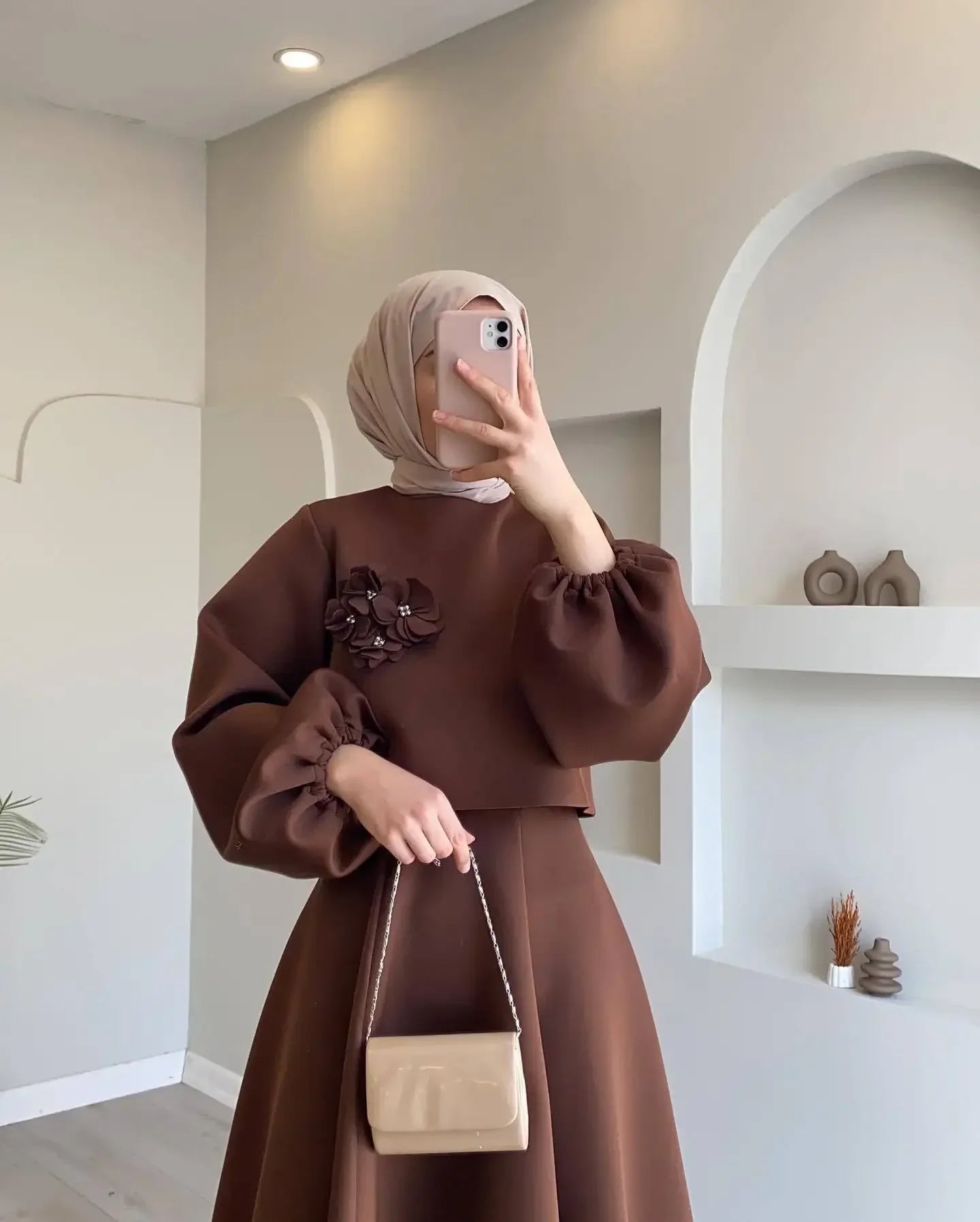 Elegant 2 Piece Skirt Set – Lantern Sleeve Top