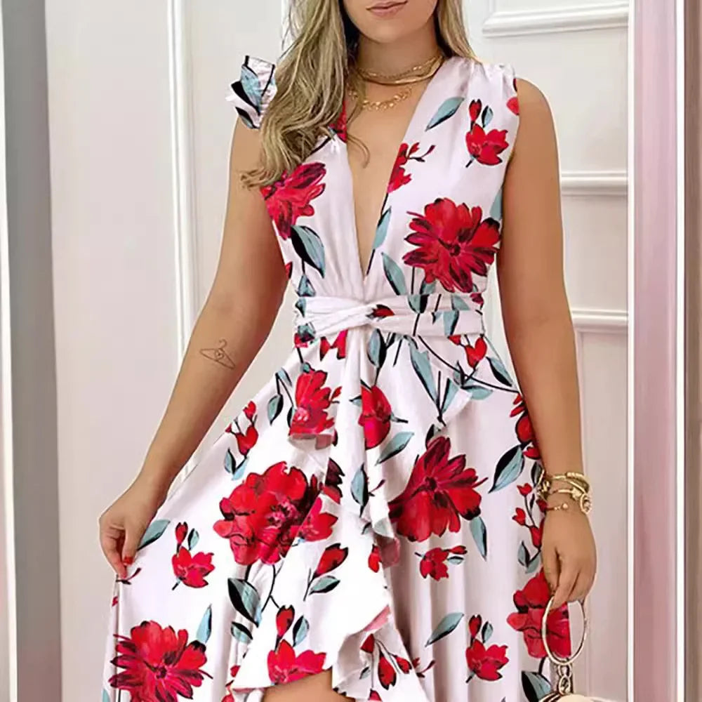 High Waist Sleeveless Midi Dress with Stand Collar