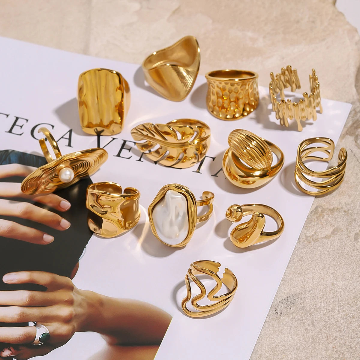 Gold Pearl Leaf Adjustable Ring