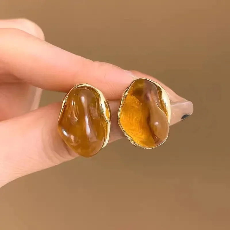 Elegant Amber Crystal Stud Earrings