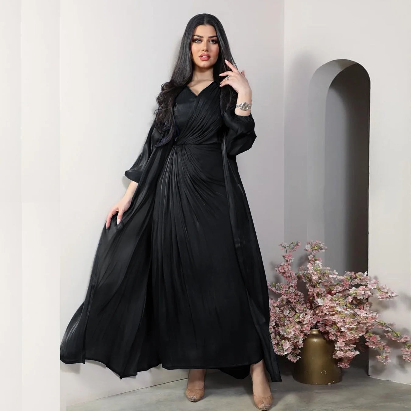 Elegant Satin 2-Piece Abaya Set