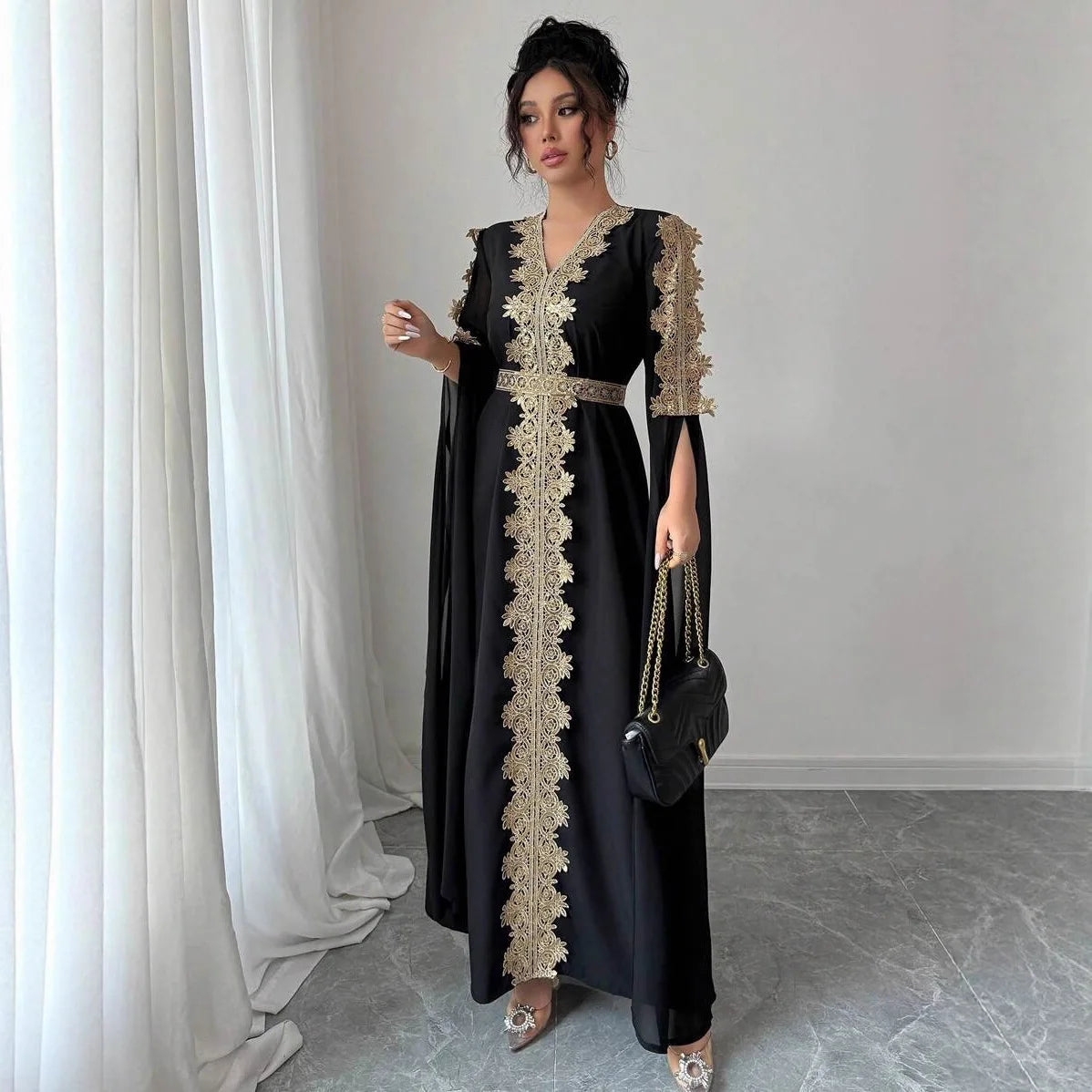 Elegant Eid V-Neck Abaya Dress