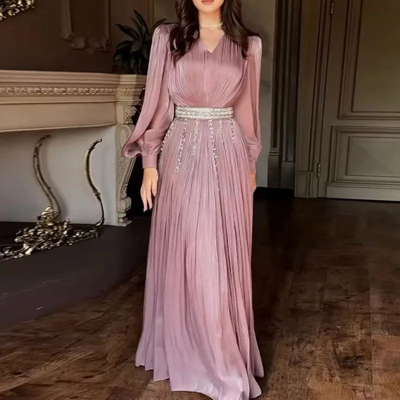 Elegant Lantern Sleeve Evening Dress
