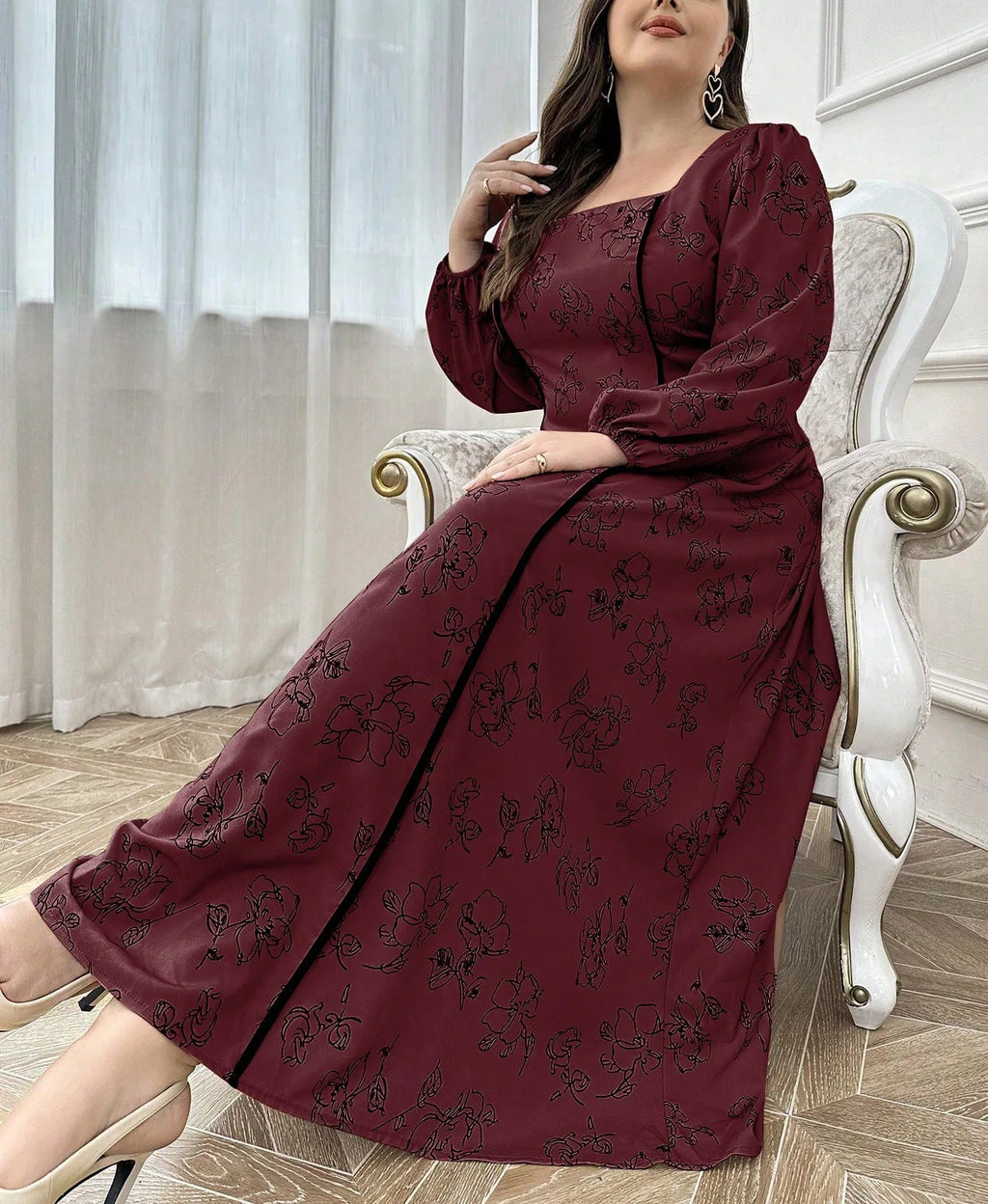 Elegant Blue Square Neck A-Line Maxi Dress