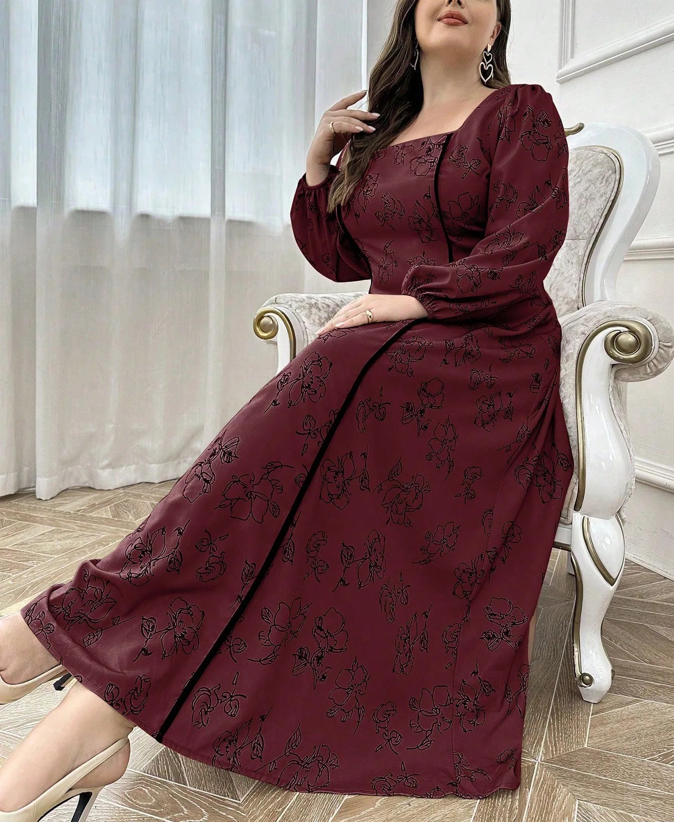 Elegant Blue Square Neck A-Line Maxi Dress