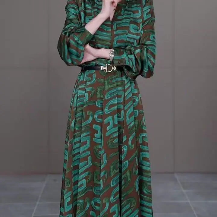 Elegant Satin V-Neck Long Sleeve Midi Dress