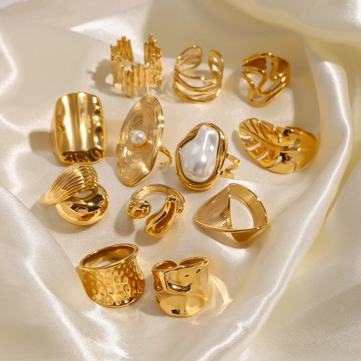 Gold Pearl Leaf Adjustable Ring