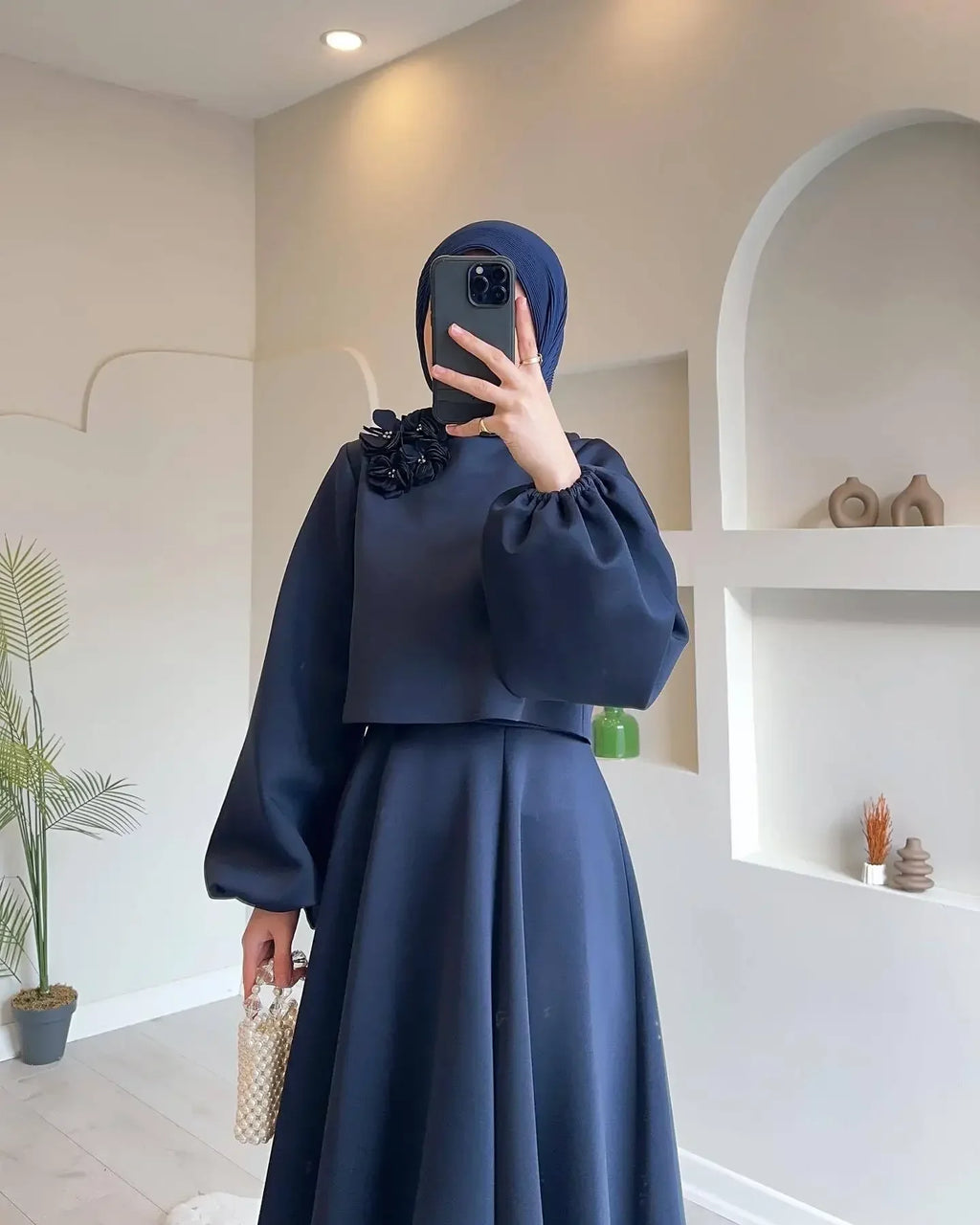 Elegant 2 Piece Skirt Set – Lantern Sleeve Top