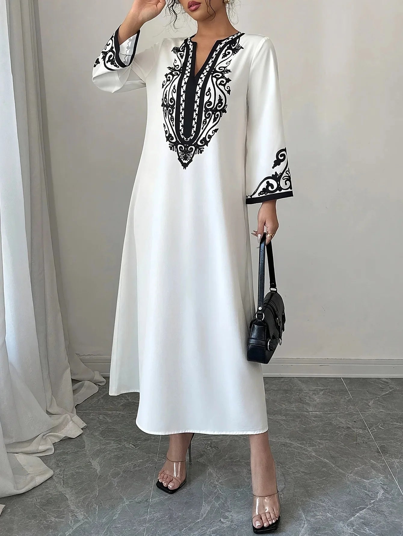 Elegant V-Neck Embroidered Tassel Maxi Dress