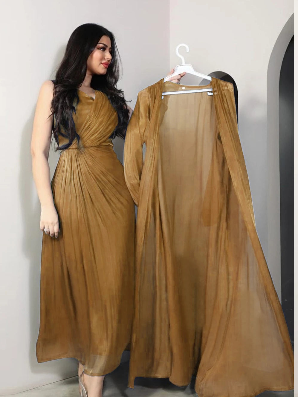 Elegant Satin 2-Piece Abaya Set