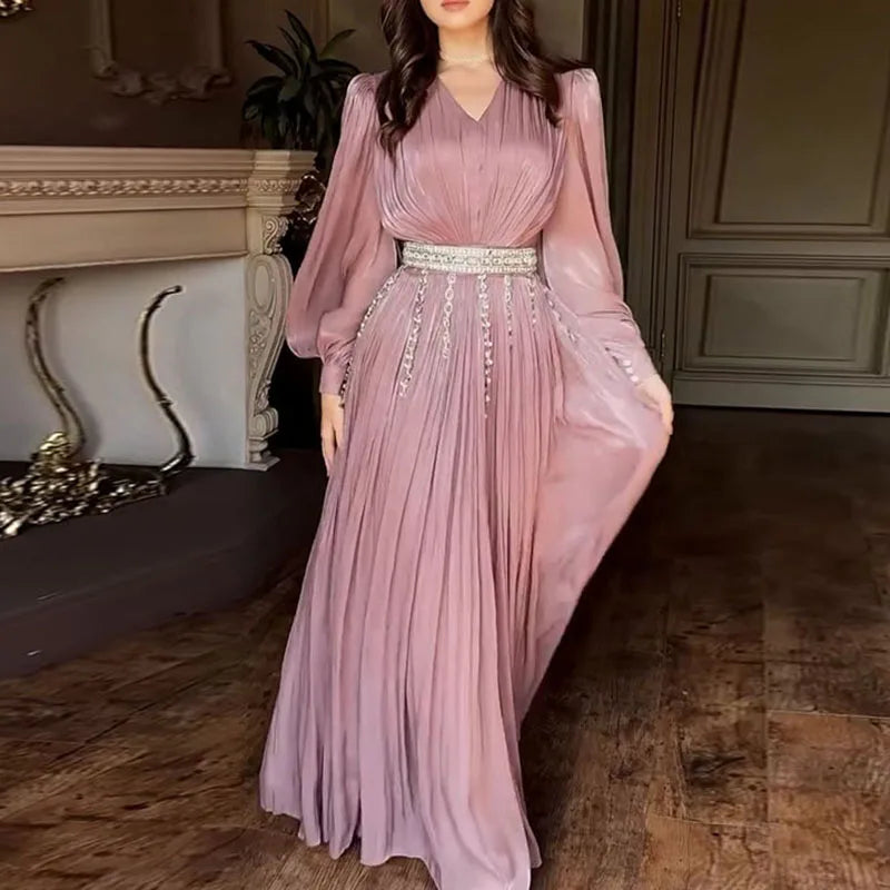 Elegant Lantern Sleeve Evening Dress