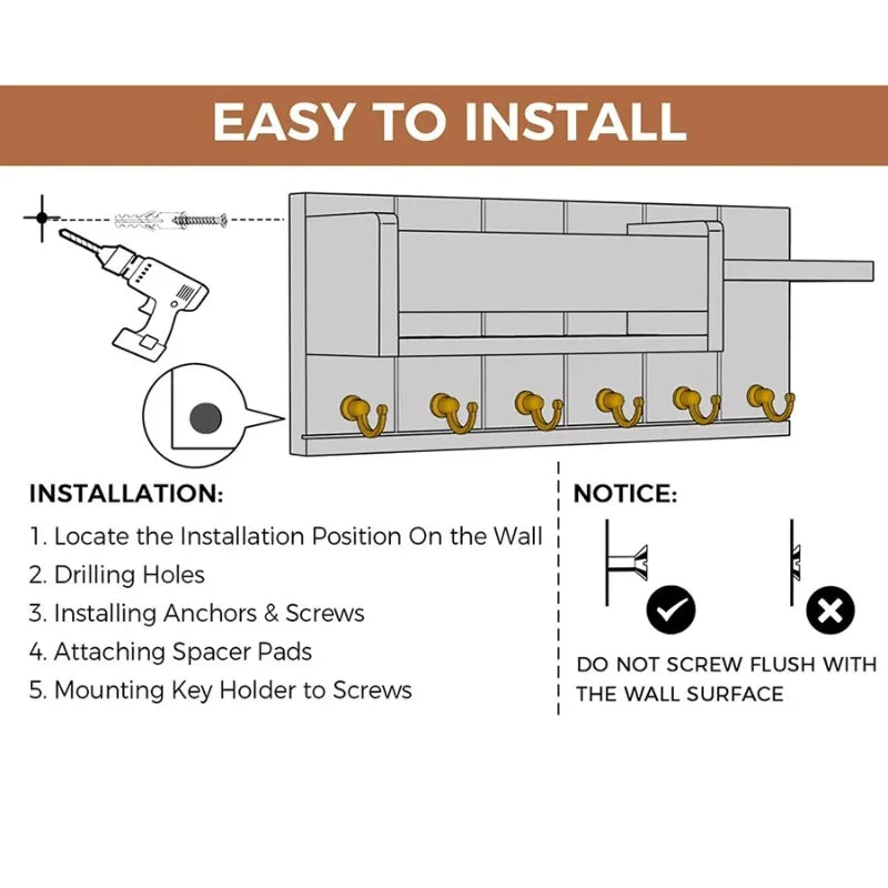 Porte-Clés Mural avec Étagère