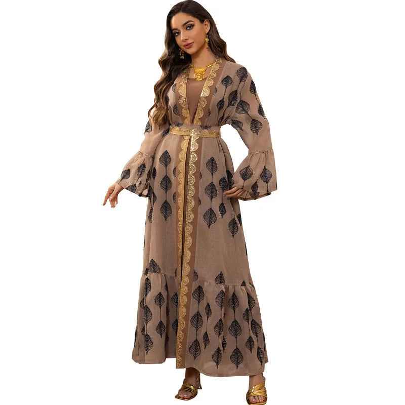 Abaya Brodée à Manches Résille