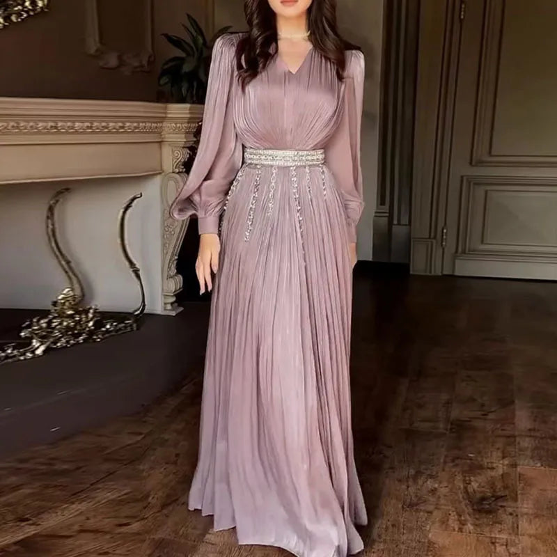 Elegant Lantern Sleeve Evening Dress