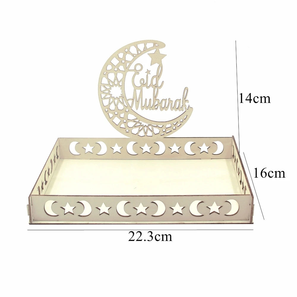 Islamic Wooden Tray for Eid & Ramadan – Moon Star Design