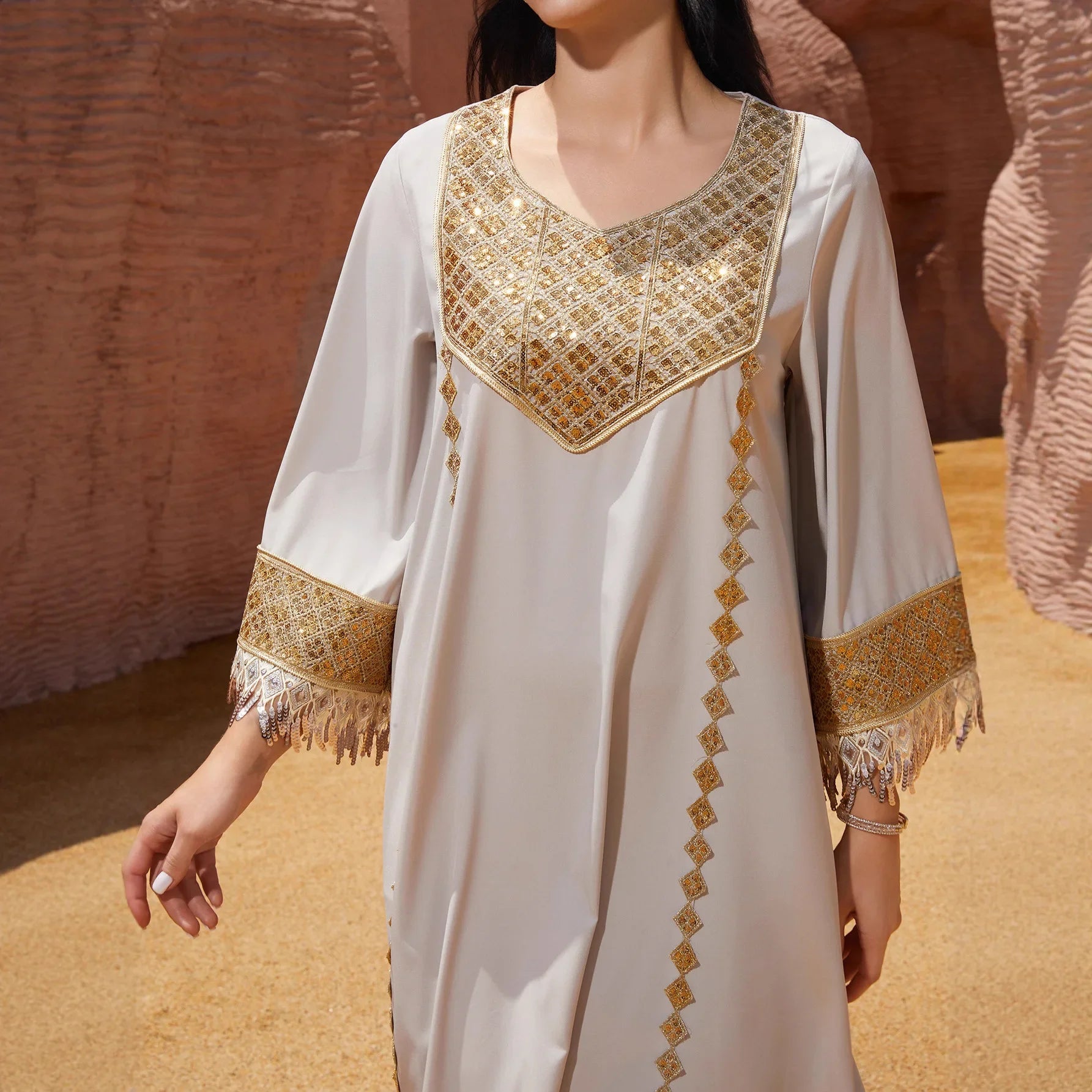 Elegant Sequin Abaya Dress