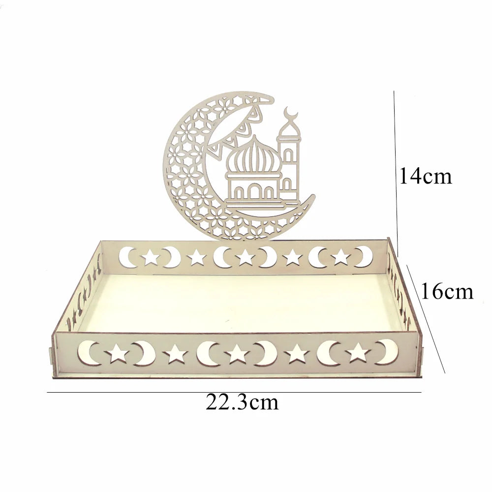 Islamic Wooden Tray for Eid & Ramadan – Moon Star Design