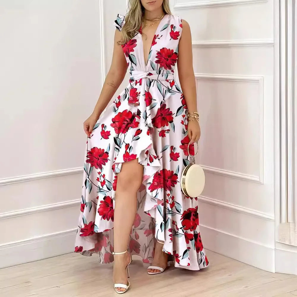 High Waist Sleeveless Midi Dress with Stand Collar