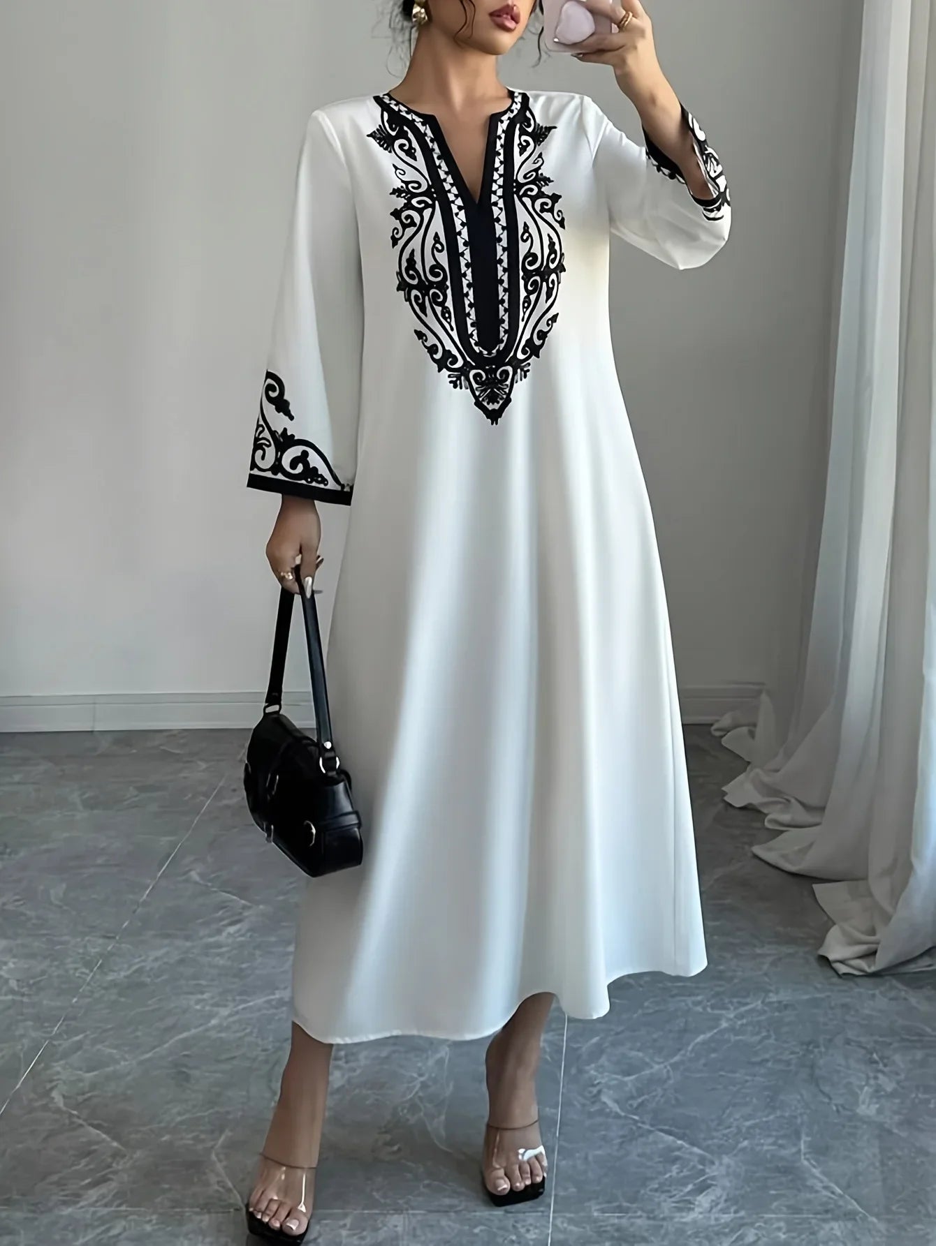 Elegant V-Neck Embroidered Tassel Maxi Dress