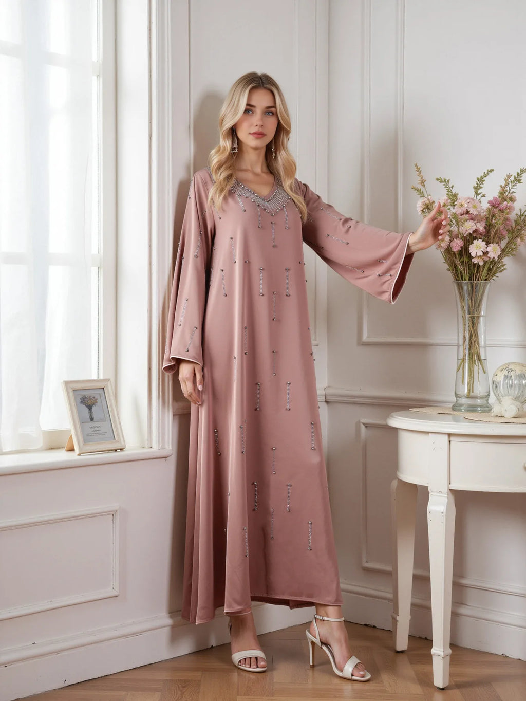 Elegant Diamond Embellished Abaya Dress