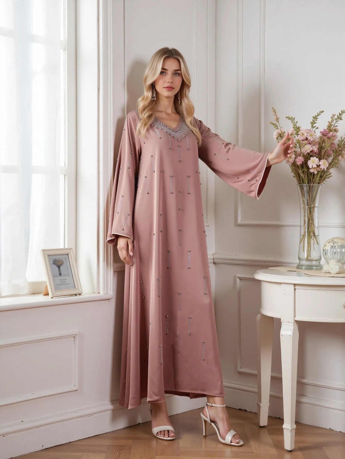 Elegant Diamond Embellished Abaya Dress