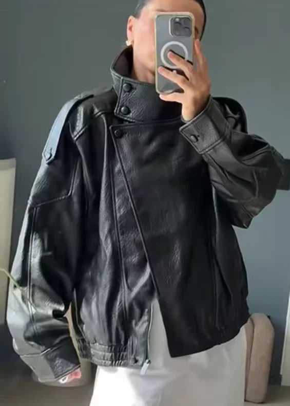 Women’s Black Faux Leather Moto Jacket