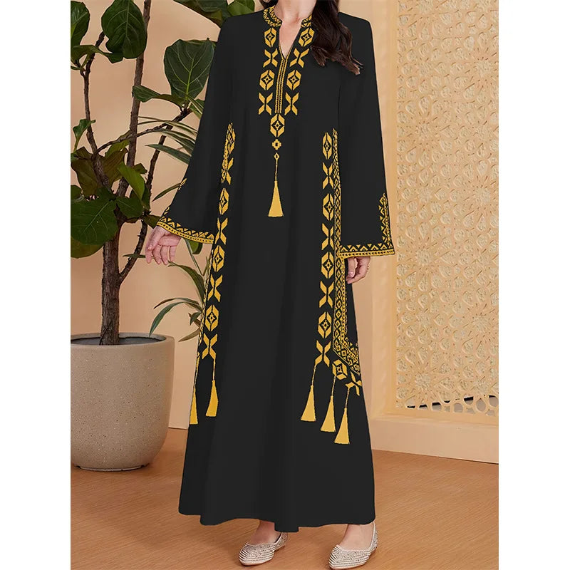 Ethnic Print Long Sleeve Maxi Dress