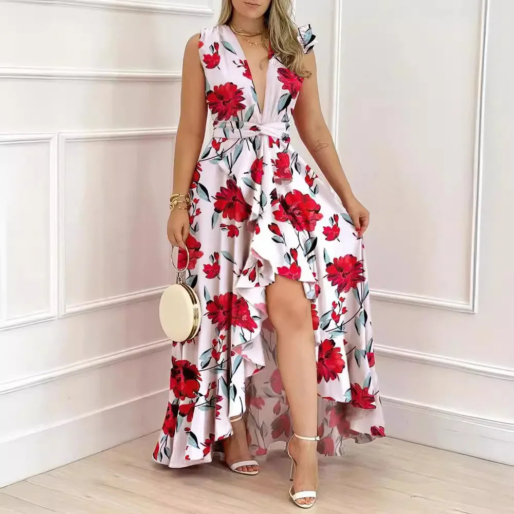 High Waist Sleeveless Midi Dress with Stand Collar